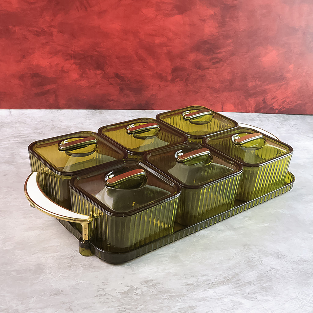 Liger Multipurpose Transparent Spice Jar Set With Tray And Lids 400ml Approx (6 Pc)